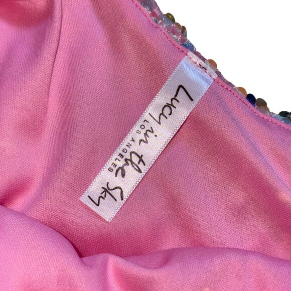 Lucy In The Sky One Shoulder 'Olivia' Dress-Pink Sequin-Size M-GUC - Picture 4 of 8